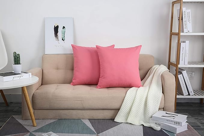 TangDepot Handmade Decorative Solid 100% Cotton Canvas Throw Pillow Covers/Cushion Covers, 45 Colors Available - (16"x16" 2 Pieces, Pink), 2 Count (Pack of 1)