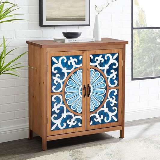 MAISON ARTS Accent Cabinet with 2 Doors, Farmhouse Decorative Storage Cabinets with Solid Wood Frame & Legs Small Sideboard Buffet Cabinet for Living Room Entryway, Blue & White