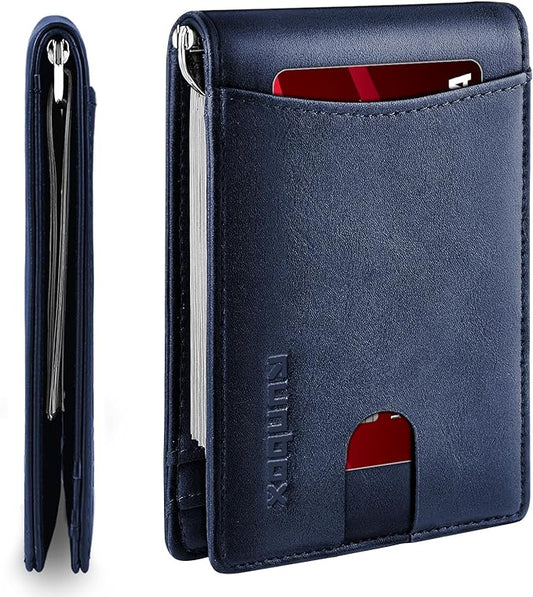 RUNBOX Slim Money Clip Wallets for Men RFID Blocking 11 Card Holder Minimalist Small Thin Carbon Leather Bifold Mens Front Pocket Wallet Gift Box