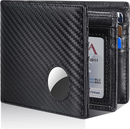 Mens Wallet With AirTag Holder, Bifold Leather RFID Blocking 1-2 ID Windows 12-13 Card Holders, Gift Box and Screen Protector Included, AirTag Not Included