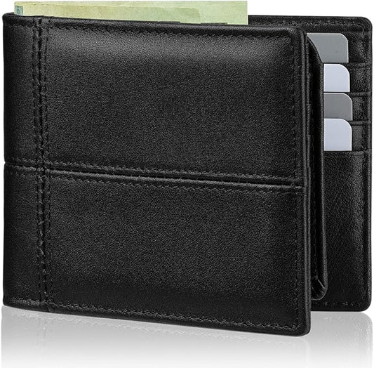 Artpaxy Mens Wallet Bifold Genuine Leather RFID Blocking Wallet for Men with 2 ID Windows 12 Card Holders 2 cash pockets 1 Gift Box