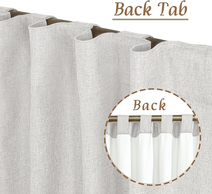 LAMIT Light Grey 100% Blackout Linen Curtains, 63 Inches Linen Textured Thermal Bedroom Curtains Back Tab and Rod Pocket Burlap Panels with White Liner for Farmhouse, 2 Panels, 52 x 63 Inch