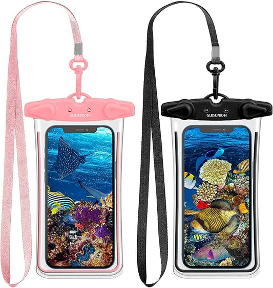 Universal Waterproof Phone Pouch, 2 Pack IPX8 Waterproof Phone Lanyard Case Dry Bag for iPhone 16 15 14 13 12 Pro Max Plus Samsung Galaxy S24 S23 Note 20 OnePlus Google up to 7.5"