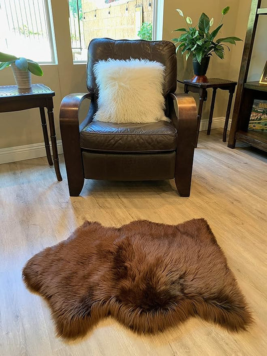 LAMBZY Faux Sheepskin Super Soft Hypoallergenic Silky Shag Rug for Living Room, Kids Room, Sofa (Single 2'x3', Brown)