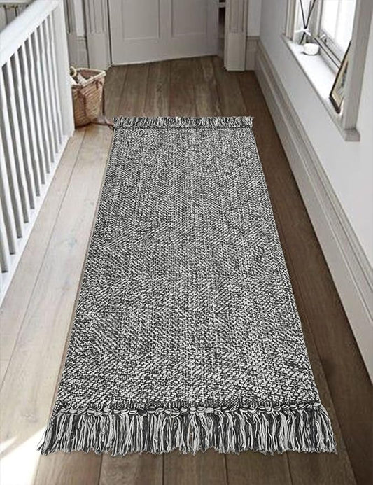 Collive Hallway Runner Rug, 2' x 6' Hand-Woven Reversible Washable Entryway Rugs, Grey Cotton Modern Farmhouse Laundry Room Carpet Long Carpets for Bathroom Sink Foyer Bedroom