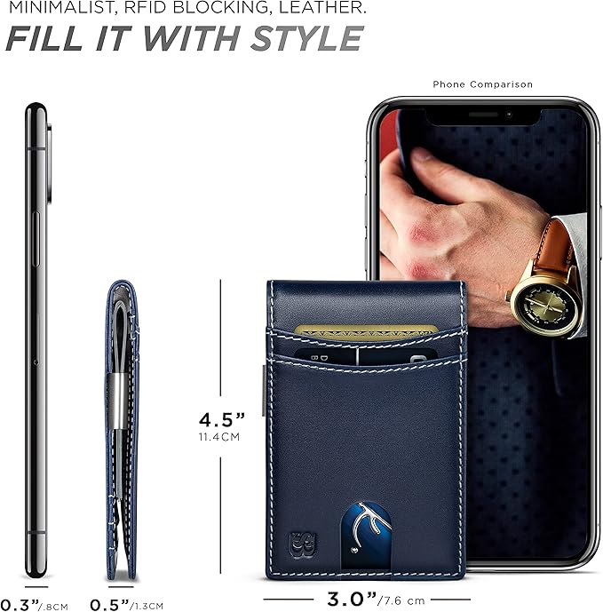 SERMAN BRANDS Mens Money Clip Wallet. RFID Blocking Slim Front Pocket Wallets for Men, Full Grain Leather RFID Minimalist Card Holder | RFID Blocking, Slim, Front Pocket, RFID, Minimalist, Card Holder