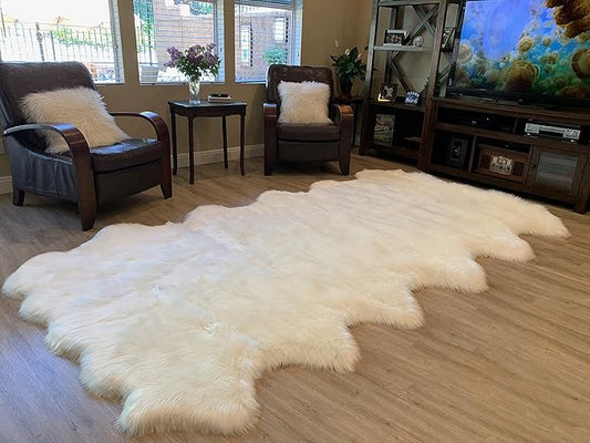 LAMBZY Faux Sheepskin Super Soft Hypoallergenic Silky Shag Rug for Living Room, Kids Room, Sofa (Duo Decto 12 Pelts 6'x12', White)