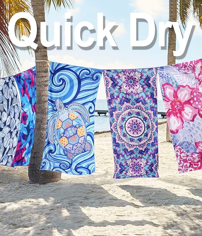 2 Packs Sand Proof Microfiber Beach Towels Adult –Quick Fast Dry Beach Oversized Accessories for Travel Swim Pool Yoga Camping Blanket Essentials Lightweight Must Haves Women Gifts Flower Galaxy
