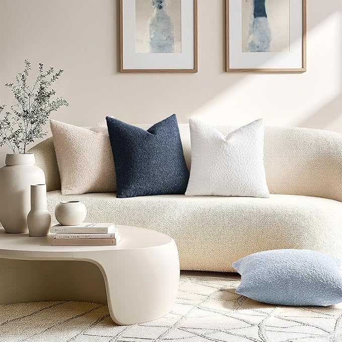 ANRODUO Pack of 2 Textured Boucle Throw Pillow Covers Soft Oatmeal Euro Decorative Accent Solid Pillow Cases Cozy Modern Couch Cushion Case for Chair Sofa Bedroom Living Room Home Decor, 22 x 22 Inch