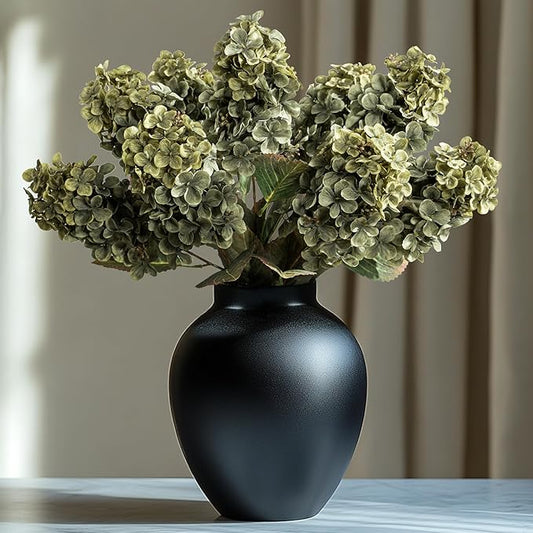 Green Hydrangea Artificial Flowers,Fake Fall Flowers Silk Hydrangea with Stems,Fall Faux DIY Floral for Table Vase,Hydrangeas Bouquet Indoor and Outdoor Decoration 24"（ Green） 8pcs No Vase