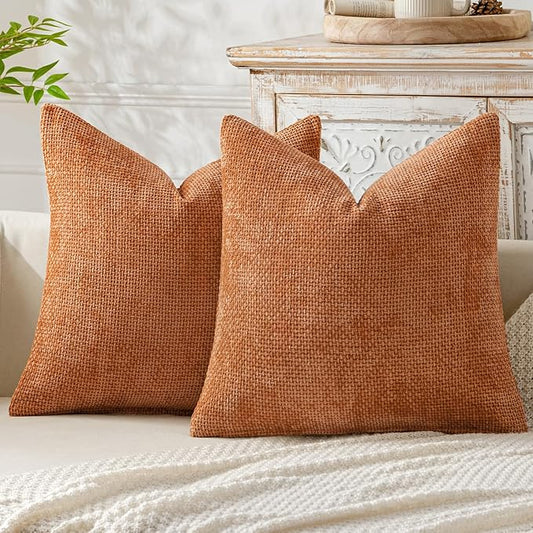 MIULEE Pack of 2 Fall Orange Decorative Pillow Covers 20x20 Inch Soft Chenille Couch Throw Pillows Farmhouse Cushion Covers for Home Decor Sofa Bedroom Living Room