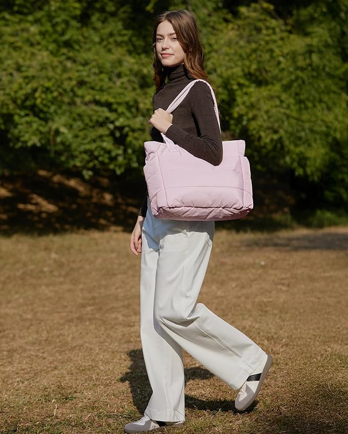 BAGSMART Tote Bag for Women, Lightweight Puffy Tote Bag with Compartments Shoulder Bag Handbag for Travel, Work, Gym