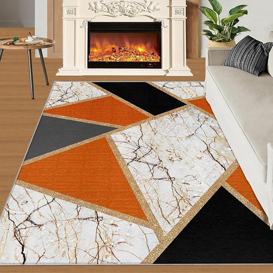 Geometric Marble Area Rugs Stone Crackle Rug Modern Abstract Marble Rug for Living Room European Medieval Geometric Rugs for Bedroom Entryway Hallway 5x8ft