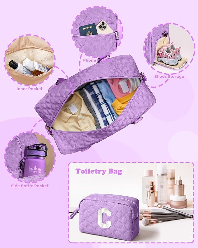 Elilier Personalized Gifts for Girls 8-18 Age, Initial Travel Duffel Bag, Gym Bag, Gift for Kids, Monogram Overnight Bag, Niece Gifts Mother In Law Gifts Birthday Gifts, Graduation Gifts