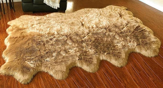 Free Shape Luxury Soft Fluffy Shag Area Rug Decto 10 Pelts 6'x10', 180x300cm - Vegan Fur Ultra Soft Indoor Carpet Nursery Rugs for Bedroom Home Decor, Camel