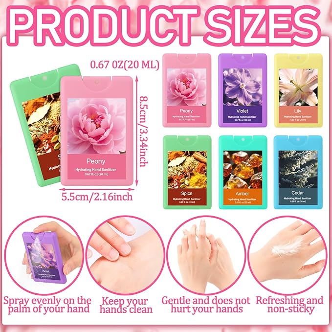 6 Pcs Hand Sanitizer Spray Travel Size Scented Hydrating Refillable Hand Sanitizer Portable Power Mist Hydrating Daily Outdoor Activities for Teacher Friend Coworker Spring Party Favor