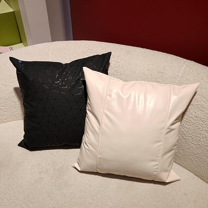 Faux Leather Throw Pillow Covers 22X22 Inch Beige Brown Outdoor Modern Farmhouse Solid Decorative Pillow Covers for Room Couch Living Bedroom Bed Sofa