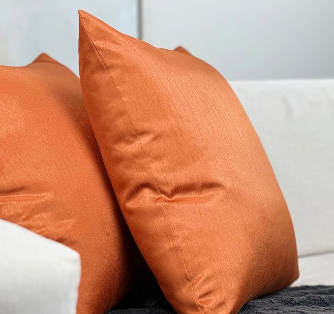Aiking Home 24x24 Inches Faux Silk Square European Shams, Zipper Closure, Orange (Set of 2)