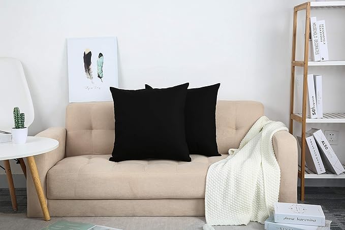 TangDepot Handmade Decorative Solid 100% Cotton Canvas Throw Pillow Covers/Cushion Covers, 45 Colors Available - (20" x20" , Black, 2 Count (Pack of 1))