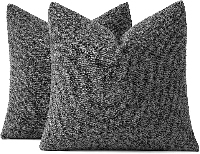 MIULEE 18x18 Inch Decorative Pillow Covers for Couch Bed Set of 2 Textured Boucle Neutral Winter Throw Pillows Dark Gray Accent Solid Cushion Pillowcases Sofa Livingroom Home Decor