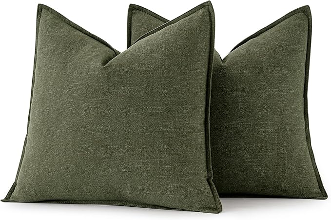 MIULEE Decorative Linen Pillow Covers 28x28 Inch Dark Olive Green Boho Farmhouse Neutral Spring Couch Throw Pillows for Bed Pack of 2 Accent Modern Pillowcase Sofa Livingroom Home Decor