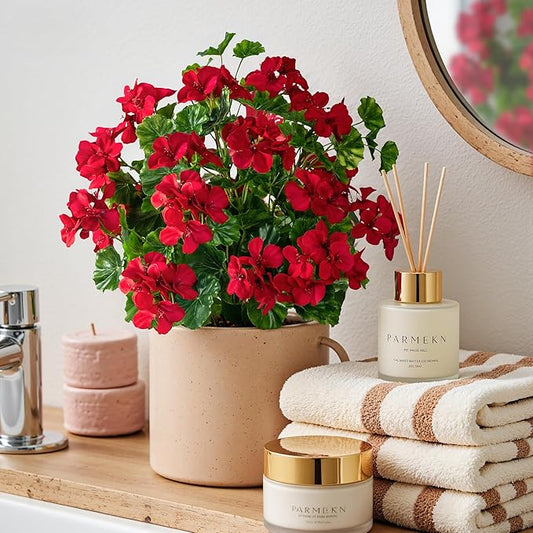 Artificial Flowers for Outdoors Artificial Geraniums for Indoor Fake Flowers 17.7In Uv Resistant Artificial Outdoor Flowers Suitable for Indoor Home Decoration Outdoor Garden Decor 4PCS,Red