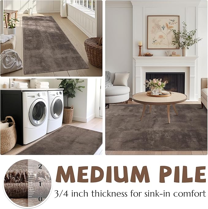 jinchan Solid Plush Area Rug 3x5 Performance Shaggy Washable Rug Indoor Soft Modern Faux Wool Cozy Non Slip Carpet for Living Room Kids Room Bedroom Dining Room Nursery Brown