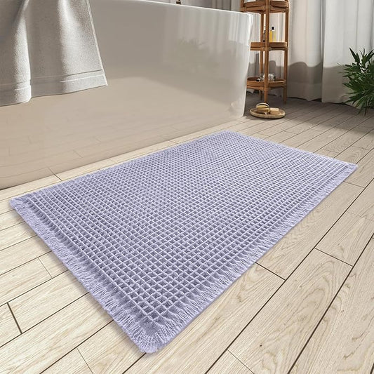 AMOAMI Upgraded Waffle Bath Mat, Super Absorbent Non Slip Bath Mats for Bathroom Floor, Machine Washable Bathroom Rugs with Tassels, Rubber Backed Bathroom Mats, Ultra Soft, 18" x 30",Purple