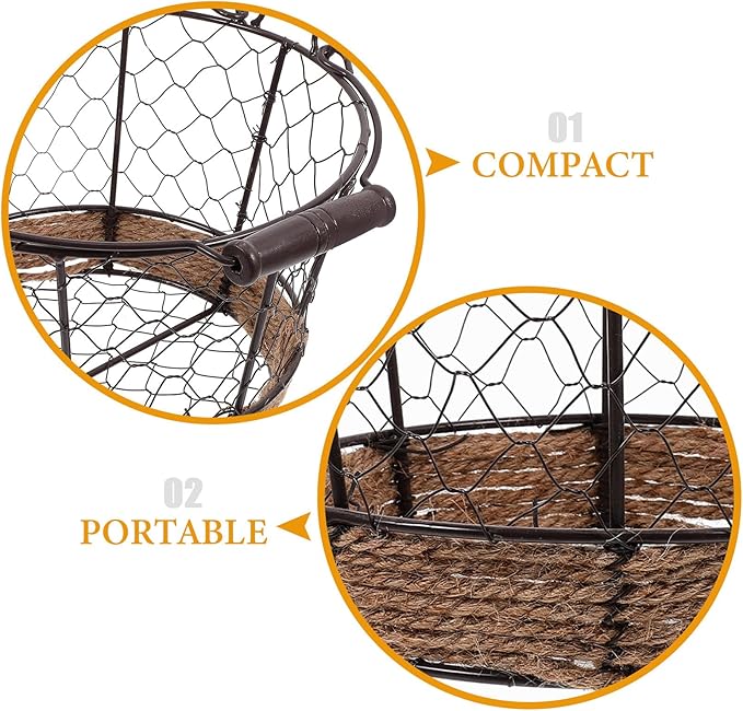 Homoyoyo Metal Wire Storage Basket Small round Iron Basket with Handle Vintage Wire Sundries Organizer for Kitchen and Home Storage