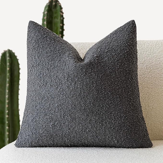 Foindtower Decorative Textured Boucle Throw Pillow Covers Accent Solid Pillow Cases Neutral Soft Cozy Couch Cushion Case for Chair Sofa Bedroom Living Room Home Decor 24 x 24 Inch,Dark Grey