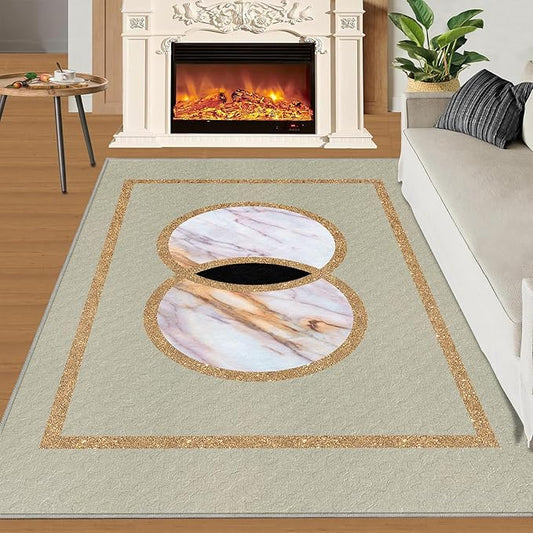 Abstract Marble Area Rugs Gilded Circle Rectangle Geometry Area Carpet Mid-Century Simple Rug Luxury Decor Rug for Living Room Door Mats Porch 5x7ft