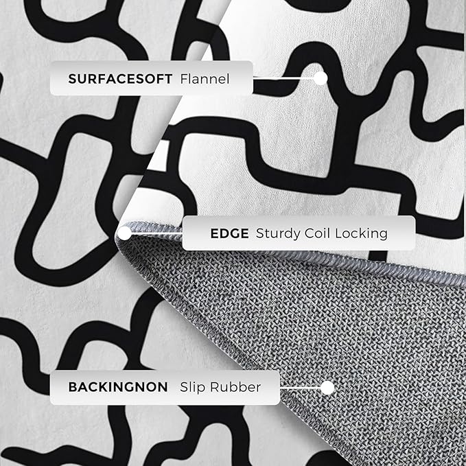 Abstract Geometric Rugs for Home Decor, 6x8 ft, Black and White Labyrinth Area Rugs for Living Room, Soft Non Slip Washable Modern Abstract Line Carpet Bedroom Decorations Dt-Ghf-31