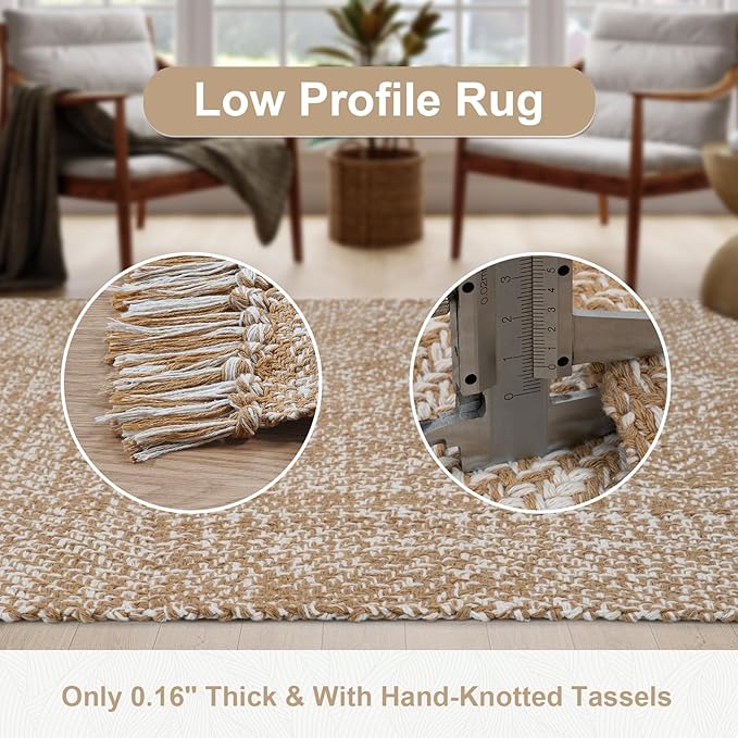 Collive Long Hallway Runner Rug 2.6' x 10', Washable Runner Indoor Entryway Rug, Tan/Cream Braided Woven Kitchen Runner Rugs Low-Profile Front Door Floor Carpet for Laundry Room Bedroom Doorway
