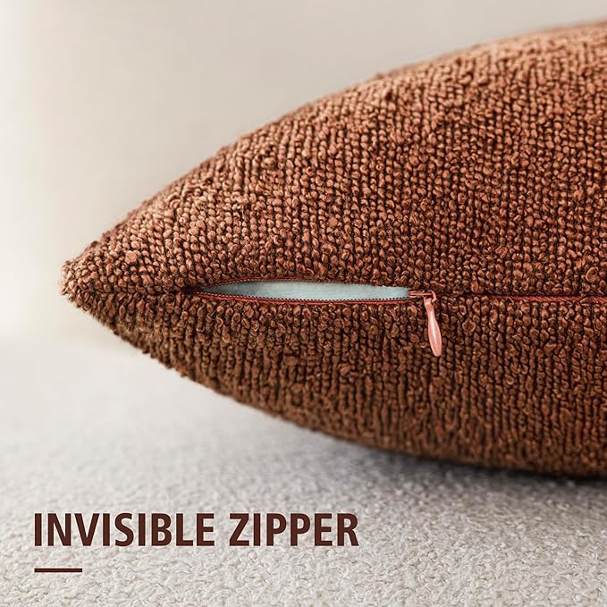 Foindtower Decorative Textured Boucle Throw Pillow Covers Accent Solid Lumbar Pillow Cases Neutral Soft Cozy Couch Cushion Case for Chair Sofa Bedroom Living Room Home Decor 12x20 Inch,1PC,Red Taupe