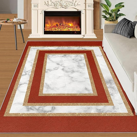 Marble Area Rug for Bedroom Gray White Marble Carpet European Light Luxury Rugs Simple Gilded Geometry Rug Pad for Kitchen Dining Room 5x8ft