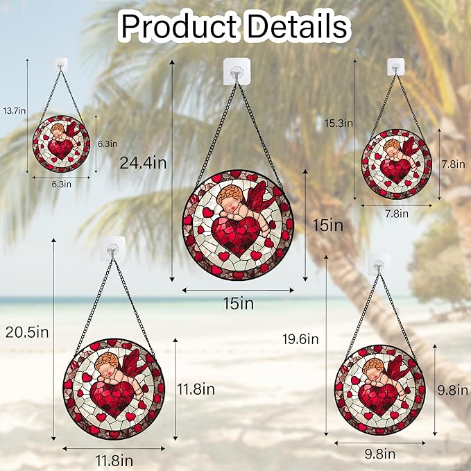 Stained Glass Window Hanging - Red Love Angel Sun Catcher for Door Garden Home Decor Cute Suncatcher Christmas Mother's Day Birthday for Women Men Mom Nana 7.8 in