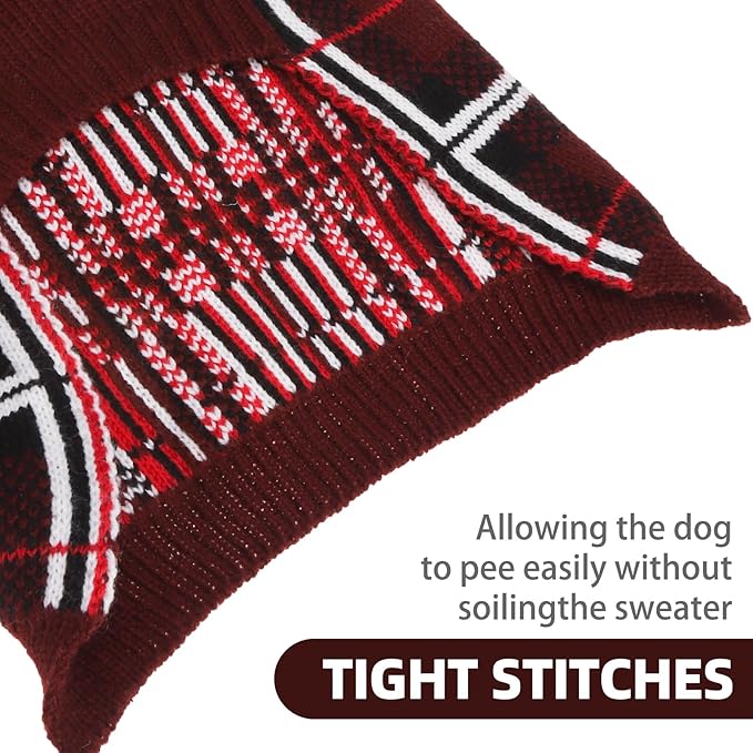 PUPTECK Dog Christmas Sweaters for Large Medium Small Dogs - Fall Classic Plaid Style Puppy Holiday Winter Coat Clothes Warm, Deep Red, XL