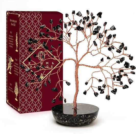 7 Chakra Black Obsidian Crystal Tree of Life Positive Energy & Good Luck, Money, Feng Shui Decor, Home and Office Desk Decoration, Spiritual Gifts for Women, for Dad