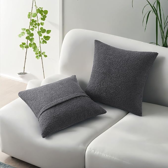 HAUSSY Set of 2 26x26 Decorative Throw Pillow Covers, Soft Cozy Euro Pillow Shams Textured Boucle, Home Decor for Couch Bed Living Room, Dark Grey