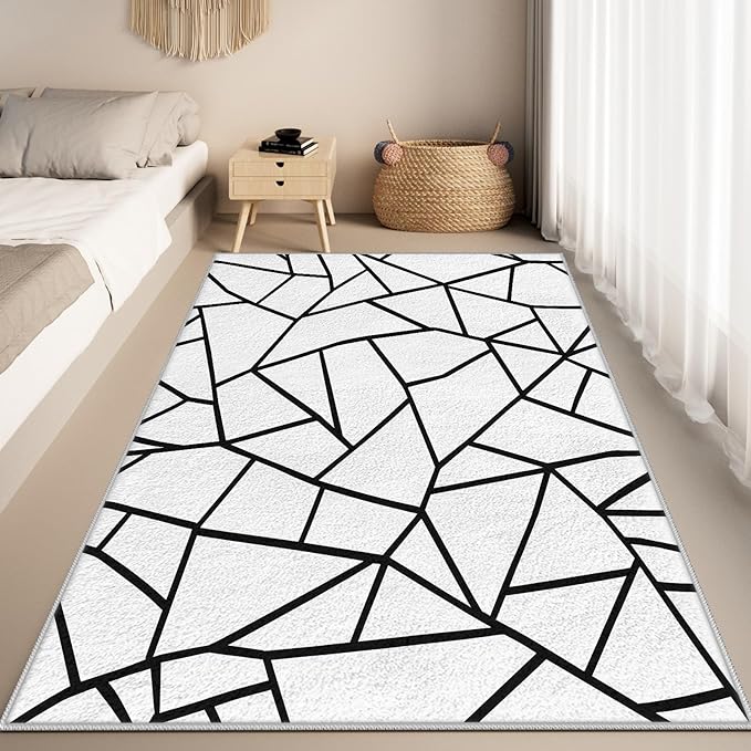 White and Black Rug - Black and White Rug, Geometric Area Rugs 5x6, Modern Abstract Rugs for Living Room Bedroom, Irregular Polygon Carpet Washable Non Slip Home Decor