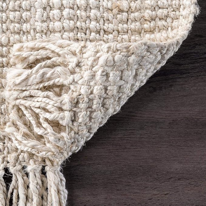 nuLOOM 5x8 Daniela Jute Tassel Hand Woven Area Rug, Off White, Solid Chunky Farmhouse Design, Natural Fiber, For Bedroom, Dining Room, Living Room, Hallway, Office, Entryway