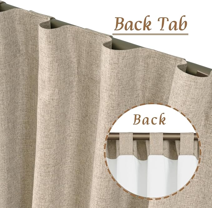 LAMIT 100% Blackout Linen Curtains 63 Inches Long, Linen Textured Living Room Farmhouse Curtains Full Room Darkening Back Tab and Rod Pocket Panels with White Liner, 2 Panels, Taupe, 60 x 63 Inch