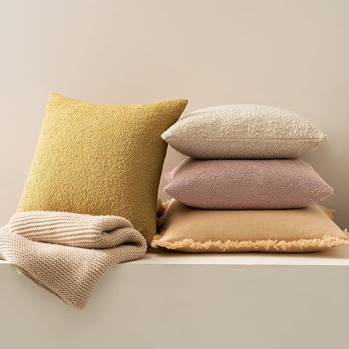 MIULEE 20x20 Inch Decorative Pillow Covers for Couch Bed Set of 2 Textured Boucle Neutral Spring Throw Pillows Valentine Blush Pink Accent Solid Cushion Pillowcases Sofa Livingroom Home Decor