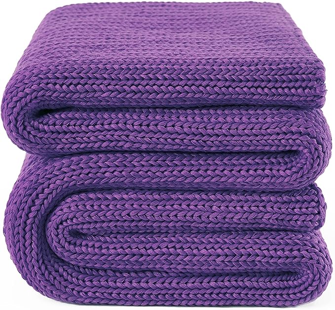 Guohaoi Knitted Weighted Blanket for Adults (Purple 60"x80" 17lbs) No Beads Cooling Throw Blanket for Hot Sleepers, Home Decor Breathable Chunky Knit Heavy Blanket Use on Queen/King Size Bed