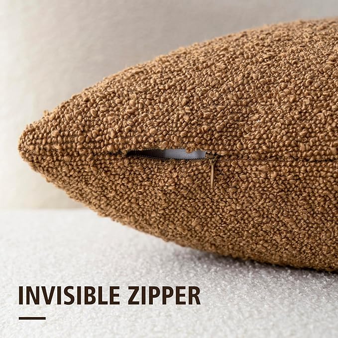 Foindtower Decorative Textured Boucle Throw Pillow Covers Accent Solid Pillow Cases Neutral Soft Cozy Couch Cushion Case for Chair Sofa Bedroom Living Room Home Decor 26 x 26 Inch,Tobacco