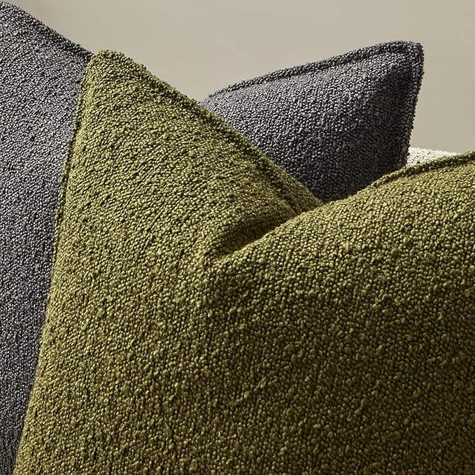 JUSPURBET 14x24 Pillow Covers Set of 2 Decorative Throw Pillow Covers Case for Couch Sofa Bed Soft Boucle Textured Lumbar Cushion Covers with Hidden Zipper for Home Decor Living Room,Olive Green