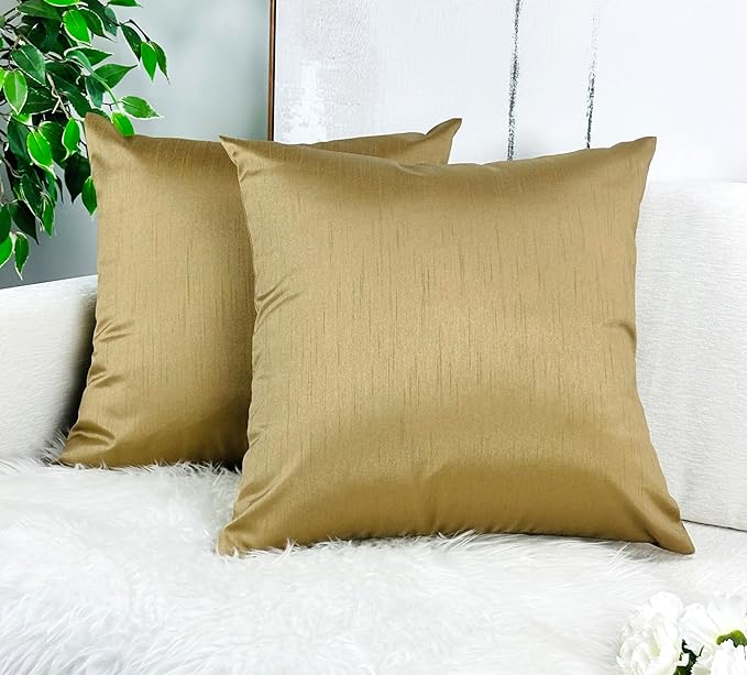 Aiking Home Collection 26x26 Inches Faux Silk Square European Shams, Zipper Closure, Brass (Set of 2)