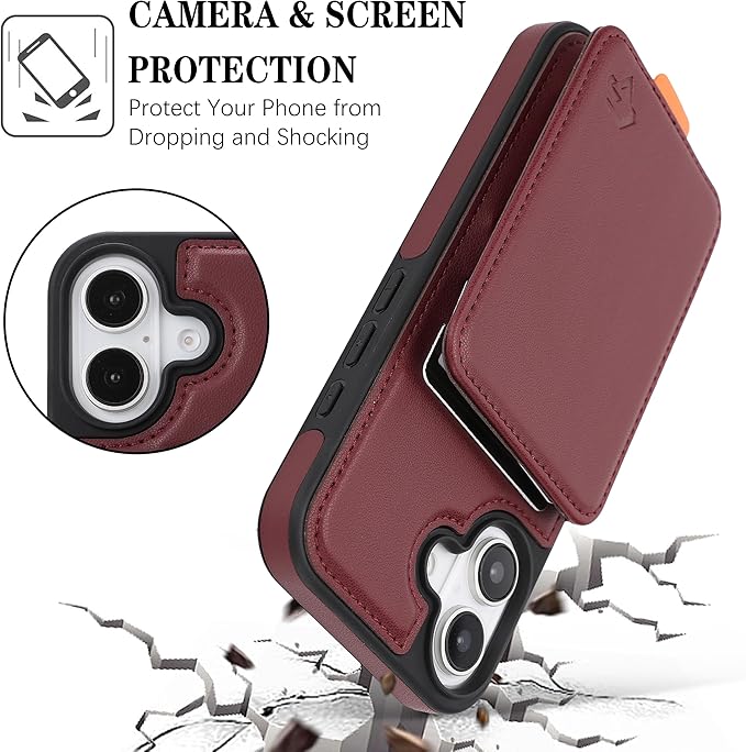 GUERNICA for iPhone 17 (6.1") Case Wallet with Card Holder, RFID Blocking Leather Protection, Shockproof Women Men Phone Case for Apple 17, Wine Red