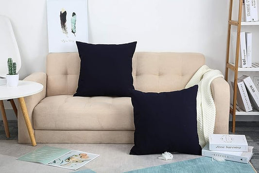 TangDepot Set of 2 Handmade Decorative Solid 100% Cotton Canvas Throw Pillow Covers/Cushion Covers, 45 Colors Available - (16"x16" 2 Pieces, Dark Navy)