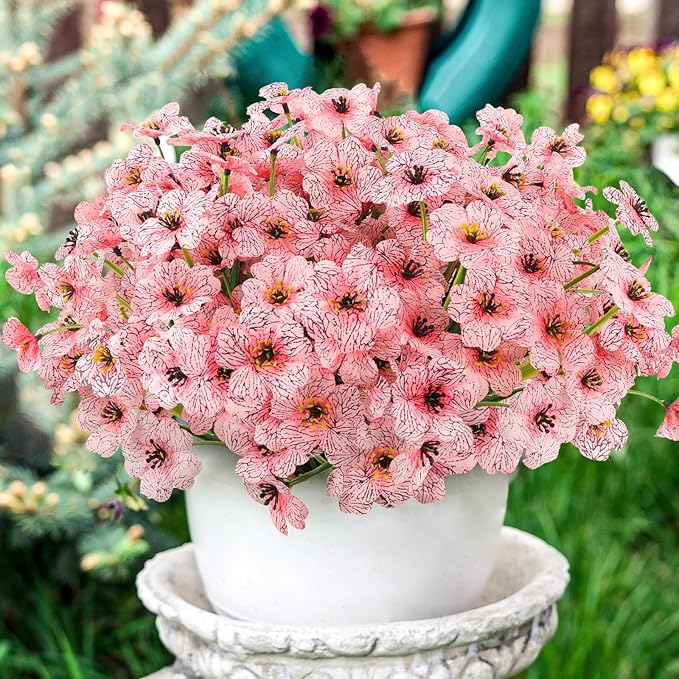MACTING Artificial Flowers for Outdoors 6 Bundles Fake Spring Flowers UV Resistant No Fade Faux Plastic Flowers for Hanging Planters Window Patio Porch Yard Garden Indoor Outside Summer Decor(Pink)